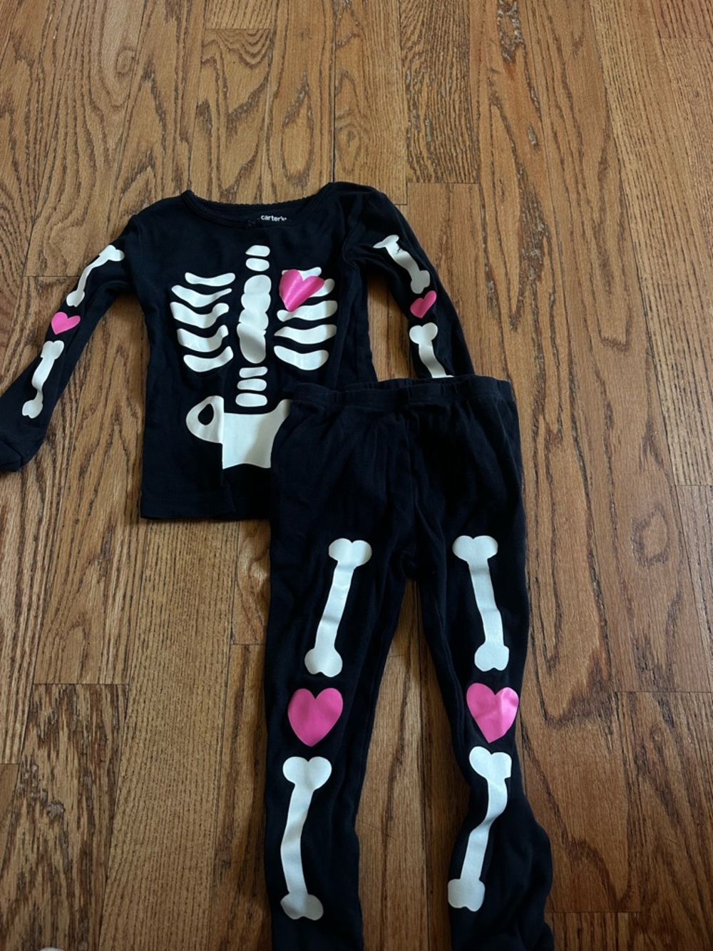 Carters Children's Black Skeleton Pajama Set with Pink Hearts